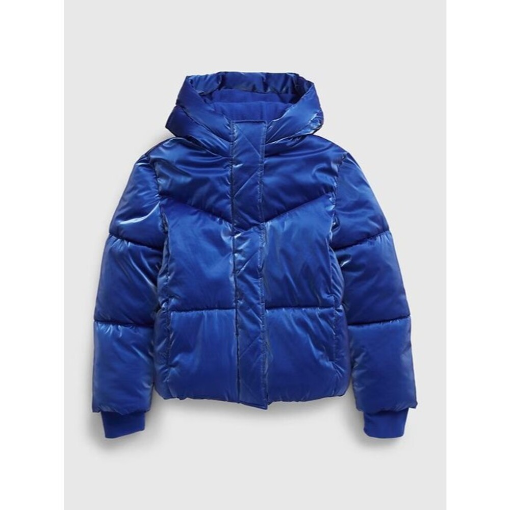 Gap Kids Hooded Puffer Jacket Shiny Blue Fleece Lined XXL